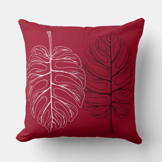 白黒モンステラ クッション (正面)