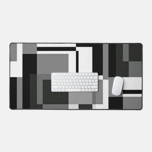 白黒モンドリアンスタイル抽象芸術幾何学的 デスクマット (キーボード&マウス)