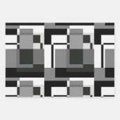 白黒モンドリアンスタイル抽象芸術幾何学的 ラッピングペーパーシート (正面3)