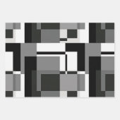 白黒モンドリアンスタイル抽象芸術幾何学的 ラッピングペーパーシート (正面)