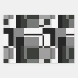 白黒モンドリアンスタイル抽象芸術幾何学的 ラッピングペーパーシート