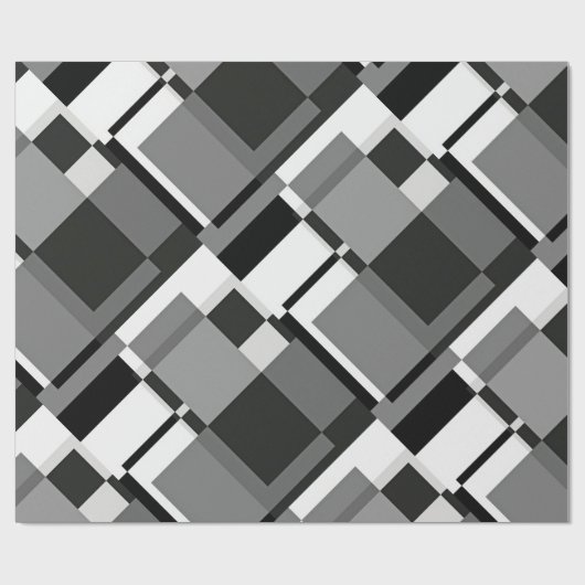 白黒モンドリアンスタイル抽象芸術幾何学的 ラッピングペーパー (フラット)