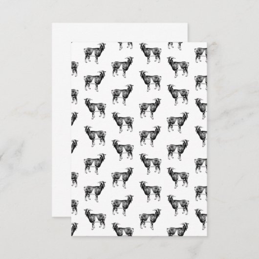 白黒ヤギ柄ヴィンテージかわいいヤギのアート サンキューカード (正面/裏面)