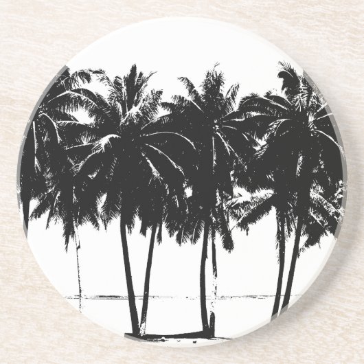 白黒ヤシの木のシルエット コースター (正面)