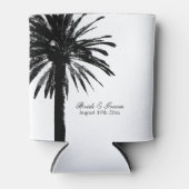 白黒ヤシの木のビーチ結婚式缶クーラー 缶クーラー (正面)