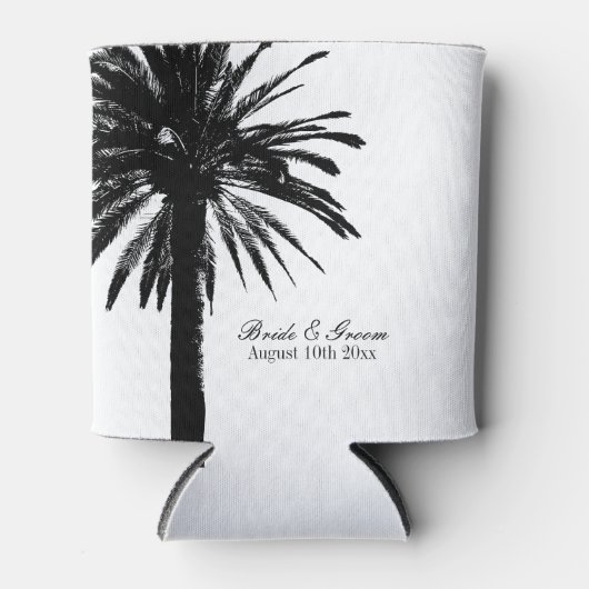 白黒ヤシの木のビーチ結婚式缶クーラー 缶クーラー (正面)