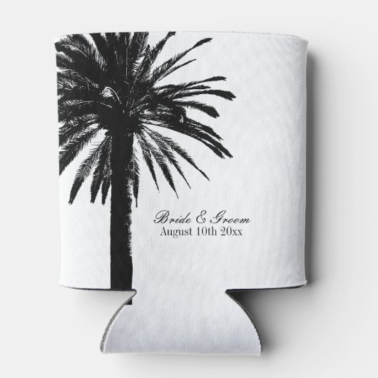 白黒ヤシの木のビーチ結婚式缶クーラー 缶クーラー (裏面)