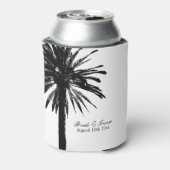 白黒ヤシの木のビーチ結婚式缶クーラー 缶クーラー (缶裏面)