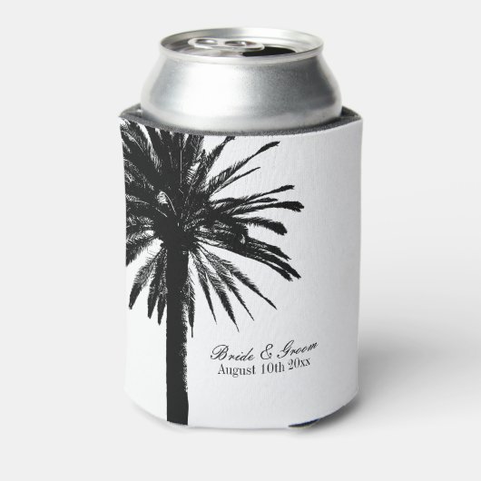 白黒ヤシの木のビーチ結婚式缶クーラー 缶クーラー (缶裏面)