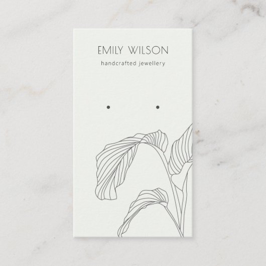 白黒ヤシの葉のスケッチイヤリングディスプレイ 名刺 (正面)