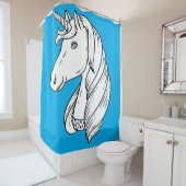 白黒ユニコーン（青い背景） シャワーカーテン (インサイチュ)
