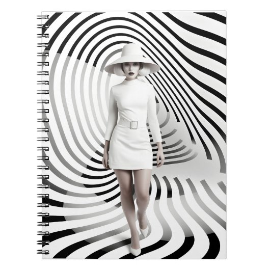 白黒ユニークの女性芸術イラストレーション ノートブック (正面)