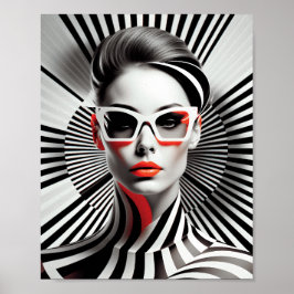 白黒ユニークの女性芸術イラストレーション ポスター