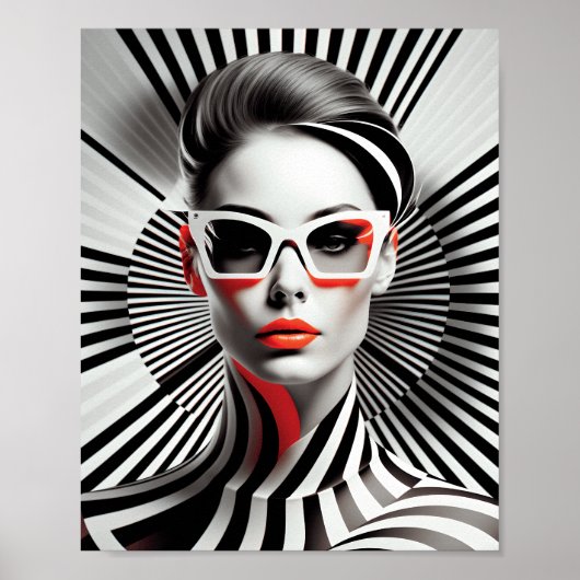 白黒ユニークの女性芸術イラストレーション ポスター (正面)