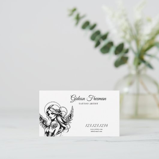 白黒ユニークエンジェルタトゥーアーティスト 名刺 (スタンド正面)