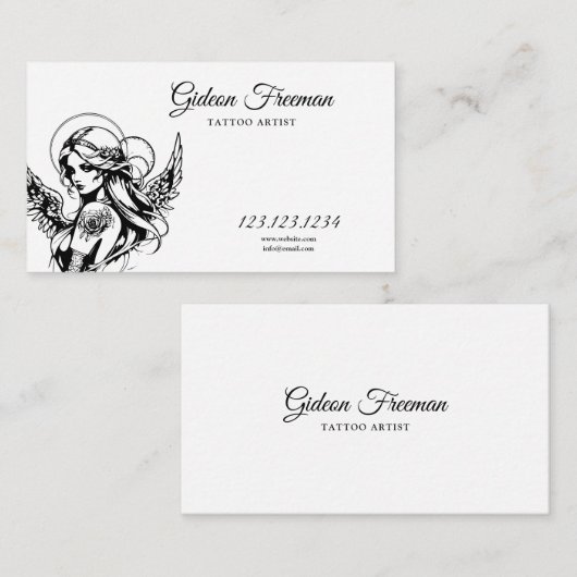 白黒ユニークエンジェルタトゥーアーティスト 名刺 (正面/裏面)