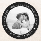 白黒ユニークカスタムウェディングフォト ラウンドペーパーコースター (正面)