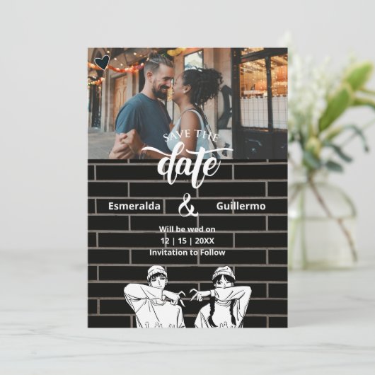 白黒ユニークシンプルおもしろいかわいいア結婚ニメ セーブザデート (スタンド正面)