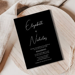 白黒ユニークスタイリッシュ結婚タイポグラフィ 招待状