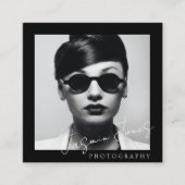 白黒ユニークソーシャルメディア写真 スクエア名刺 (正面)