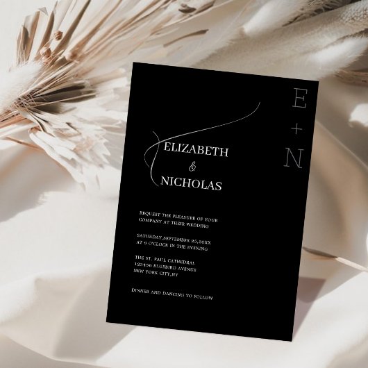 白黒ユニークテンプレート結婚式招待状 招待状