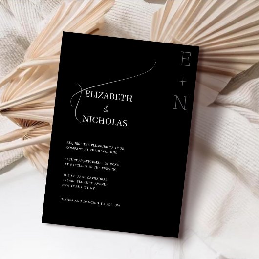 白黒ユニークテンプレート結婚式招待状 招待状