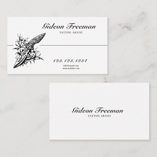 白黒ユニークナイフバラタトゥーアーティスト 名刺 (正面/裏面)