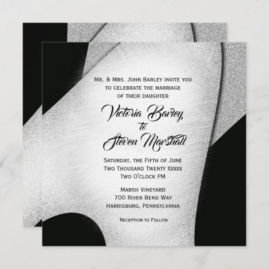 白黒ユニーク結婚式招待状 招待状 (正面/裏面)