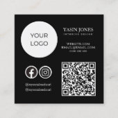 白黒ユニークQRコードソーシャルメディア スクエア名刺 (正面)