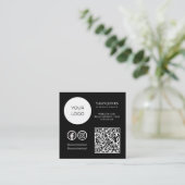 白黒ユニークQRコードソーシャルメディア スクエア名刺 (スタンド正面)