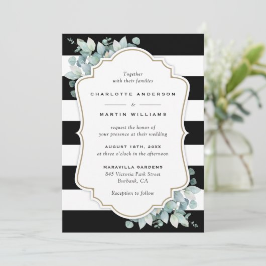 白黒ユーカリ緑結婚園 招待状 (スタンド正面)