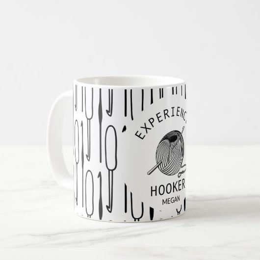 白黒ユーモアのあるのクロシェをテーマにした コーヒーマグカップ (正面左)