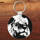 白黒ライオンアーポップ・アートのト キーホルダー (正面)