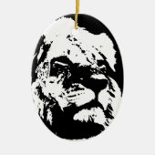 白黒ライオンアーポップ・アートのト セラミックオーナメント (正面)