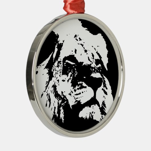 白黒ライオンアーポップ・アートのト メタルオーナメント (右)