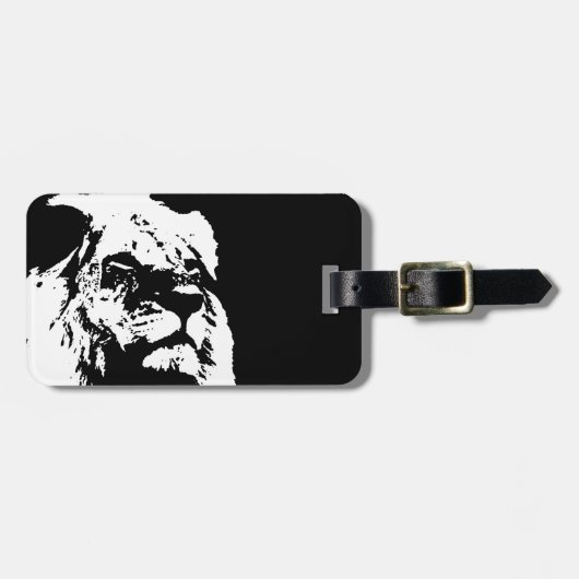 白黒ライオンアーポップ・アートのト ラゲッジタグ (正面横)