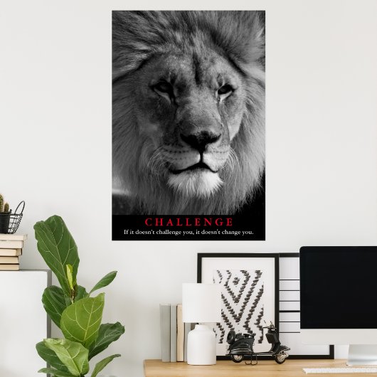 白黒ライオンチャレンやる気を起こさせるジ ポスター (ホームオフィス)