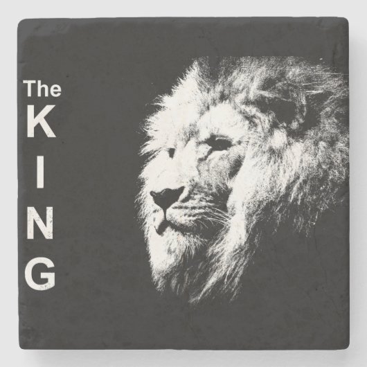 白黒ライオンヘッドアーモダントポップ・アートのテンプレート ストーンコースター (正面)