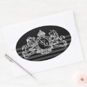 白黒ライオンユニコーンリーガルエンブレムモノグラム 楕円形シール (封筒)