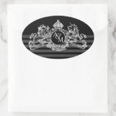 白黒ライオンユニコーンリーガルエンブレムモノグラム 楕円形シール (バッグ)