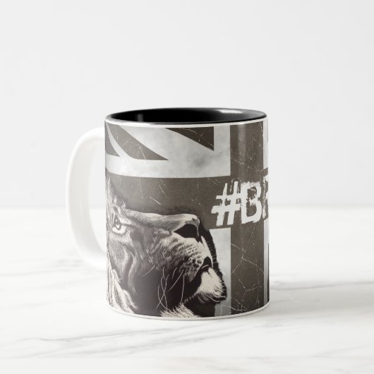 白黒ライオンユニ誇りを持ったオンジャック#Brexit ツートーンマグカップ (正面左)