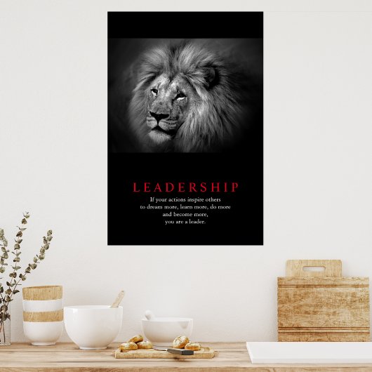 白黒ライオンリーダーシップやる気を起こさせる引用文 ポスター (キッチン)