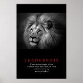 白黒ライオンリーダーシップやる気を起こさせる引用文 ポスター (正面)