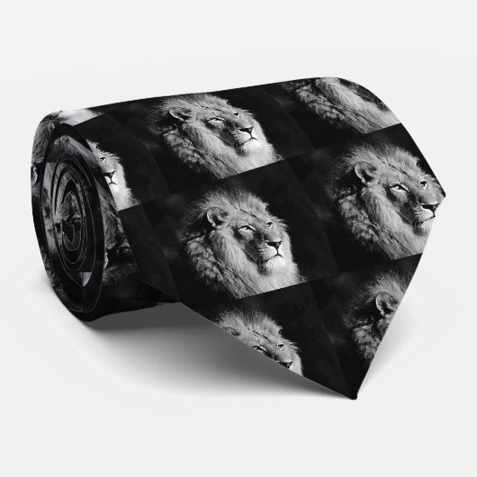 白黒ライオン写真 ネクタイ (ロール)