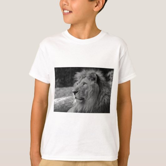 白黒ライオン – 野生動物 Tシャツ (正面)