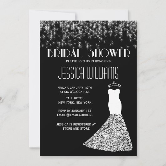 白黒ライトグラマラスブライダルシャワーInv 招待状 (正面)