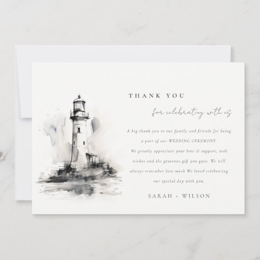 白黒ライトハウススケ航海のッチ結婚ズ サンキューカード (正面)