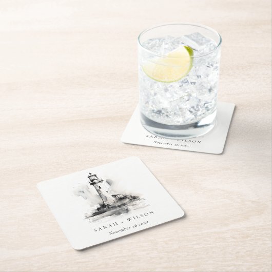 白黒ライトハウススケ航海のッチ結婚ズ スクエアペーパーコースター (インサイチュ)