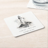 白黒ライトハウススケ航海のッチ結婚ズ スクエアペーパーコースター (アングル)