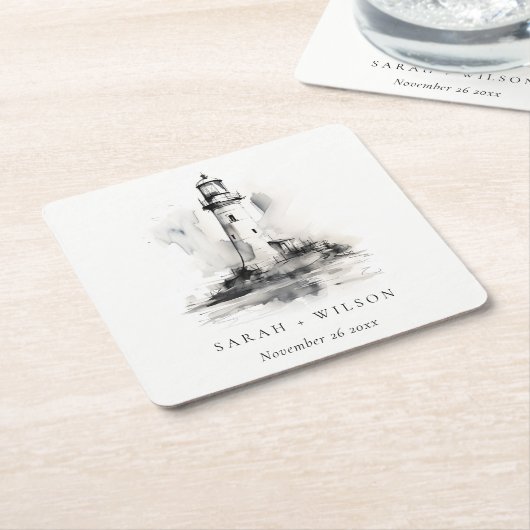 白黒ライトハウススケ航海のッチ結婚ズ スクエアペーパーコースター (アングル)